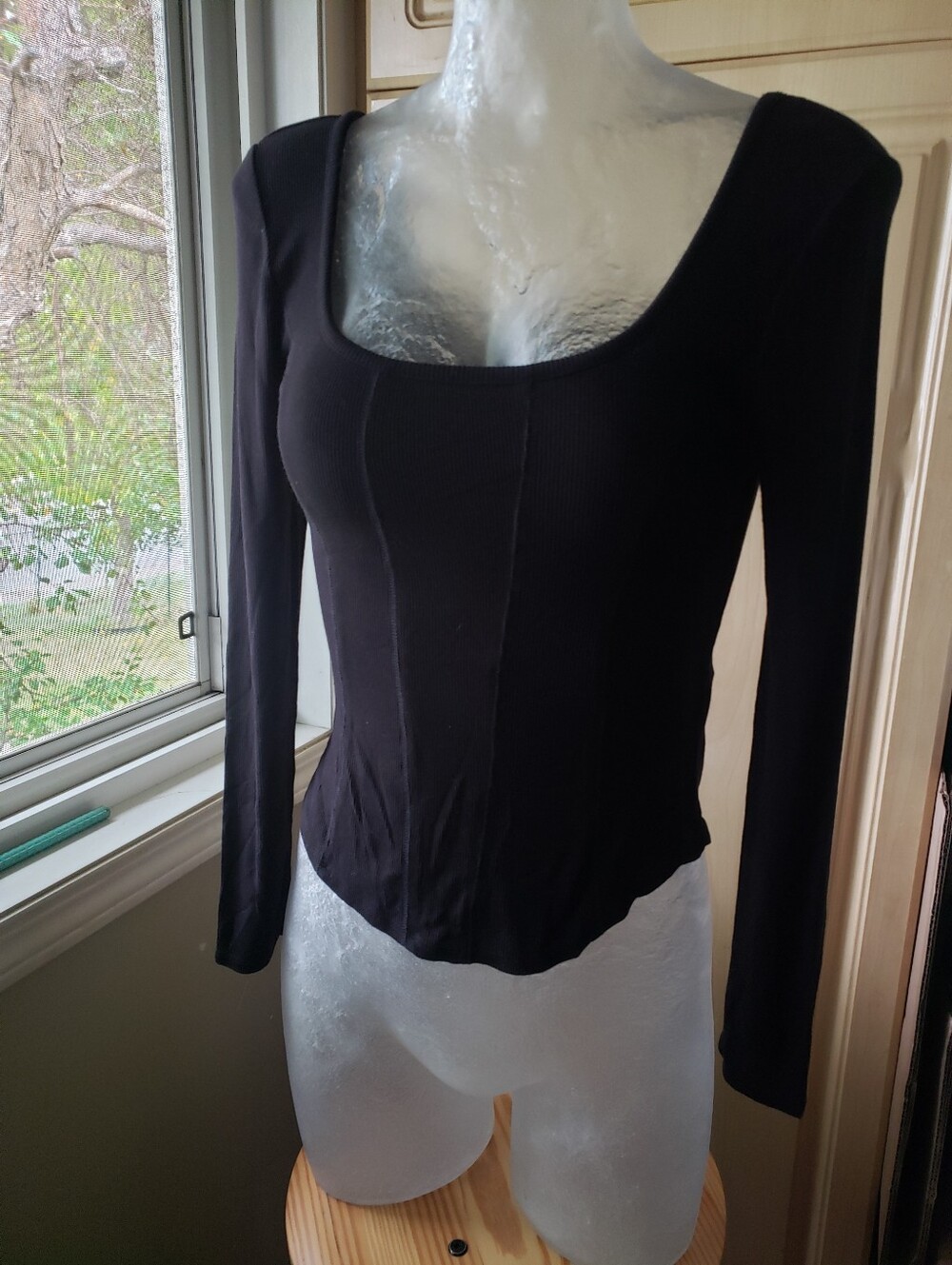 refuge Black Scoop Neck Long Sleeve Slim Top